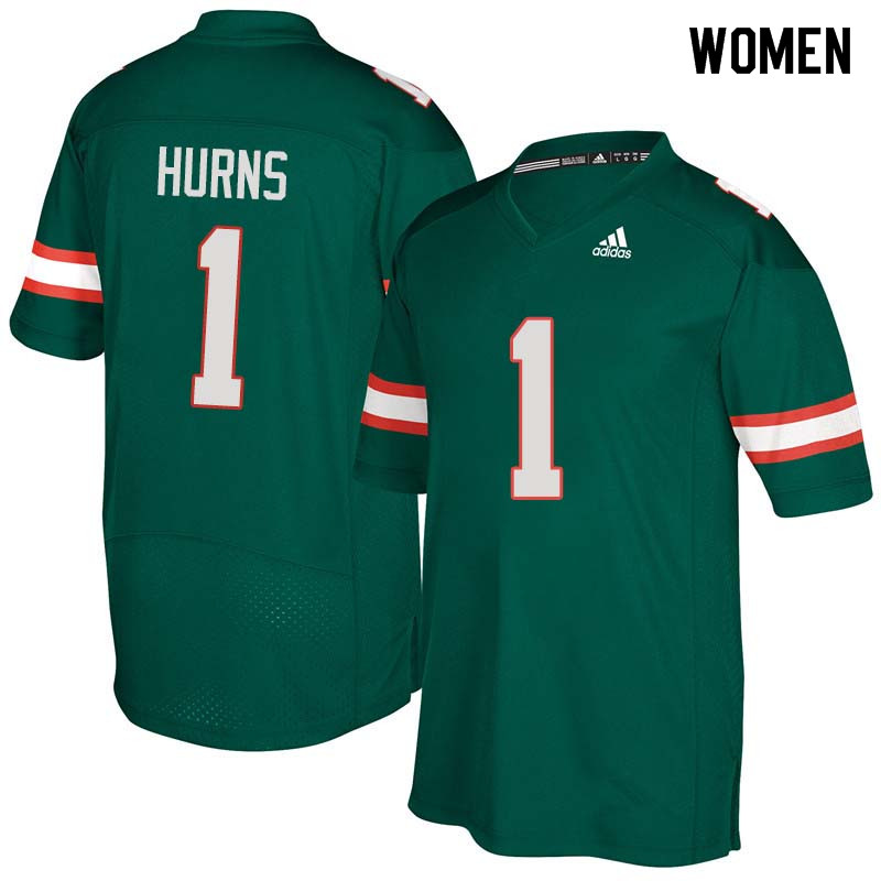 Women Miami Hurricanes #1 Allen Hurns College Football Jerseys Sale-Green - Click Image to Close